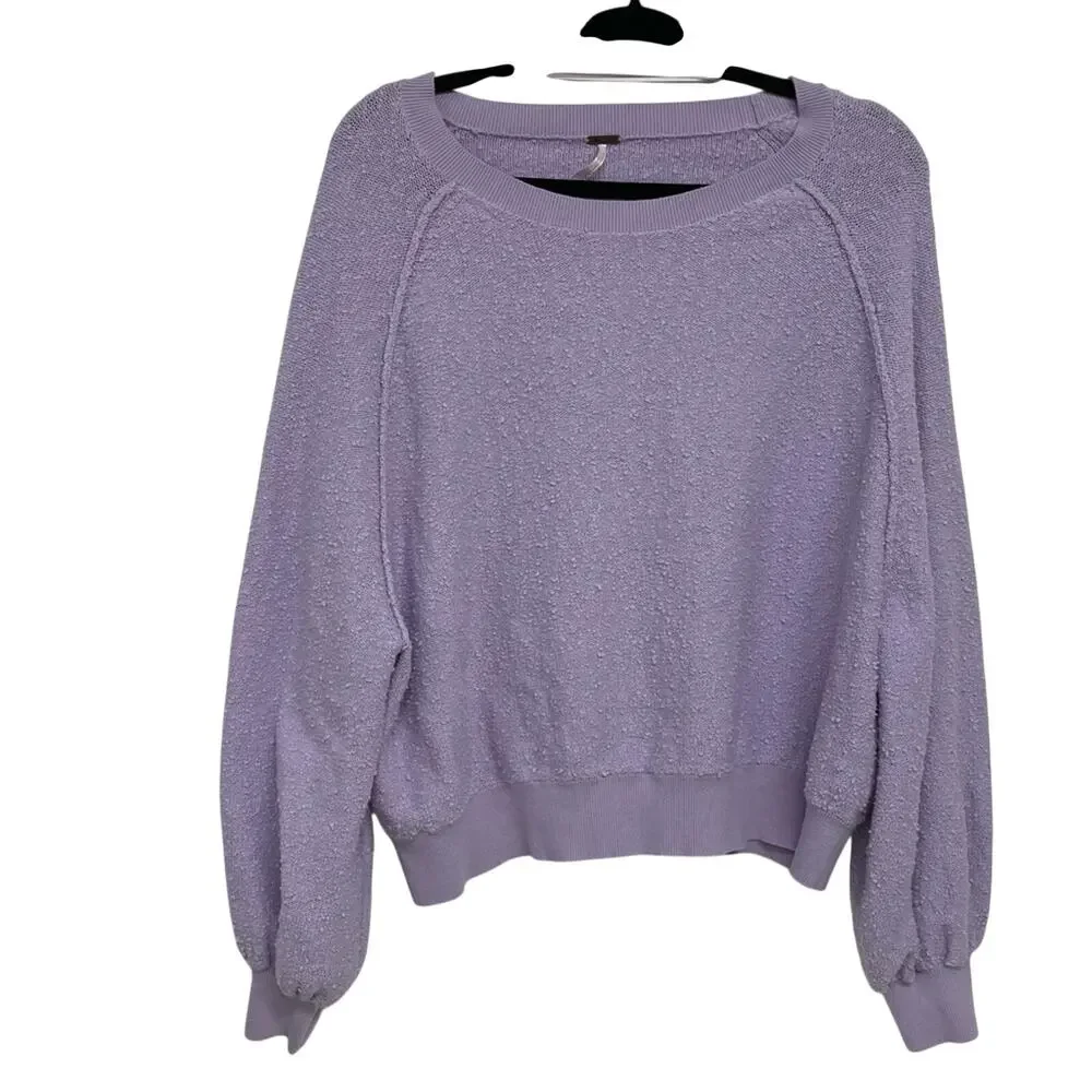 Free People Lavender Purple Popcorn Balloon Sleeve Sweater Womens S Fall Boho